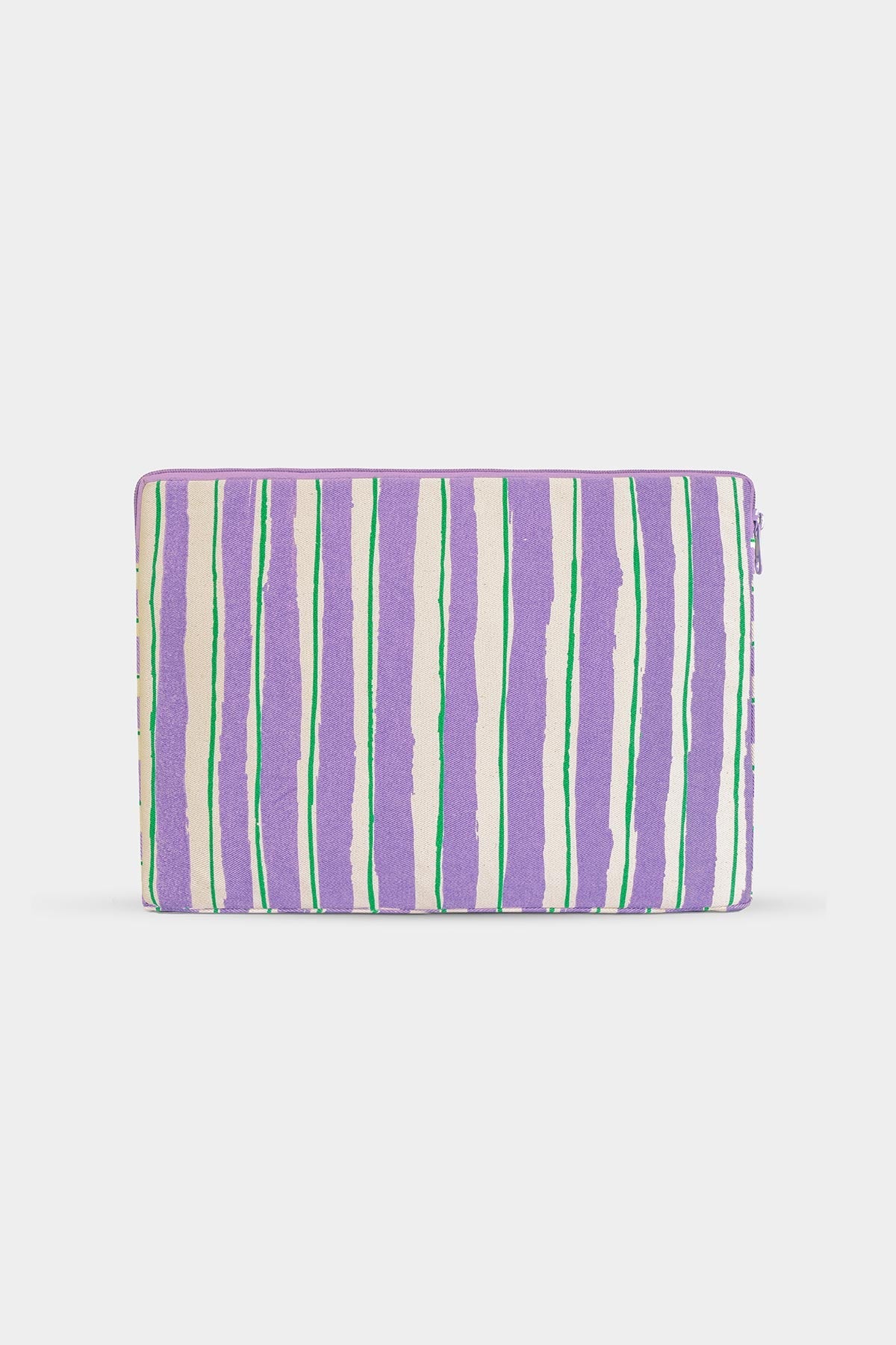 Ava Laptop Sleeve Green and Parma Stripes