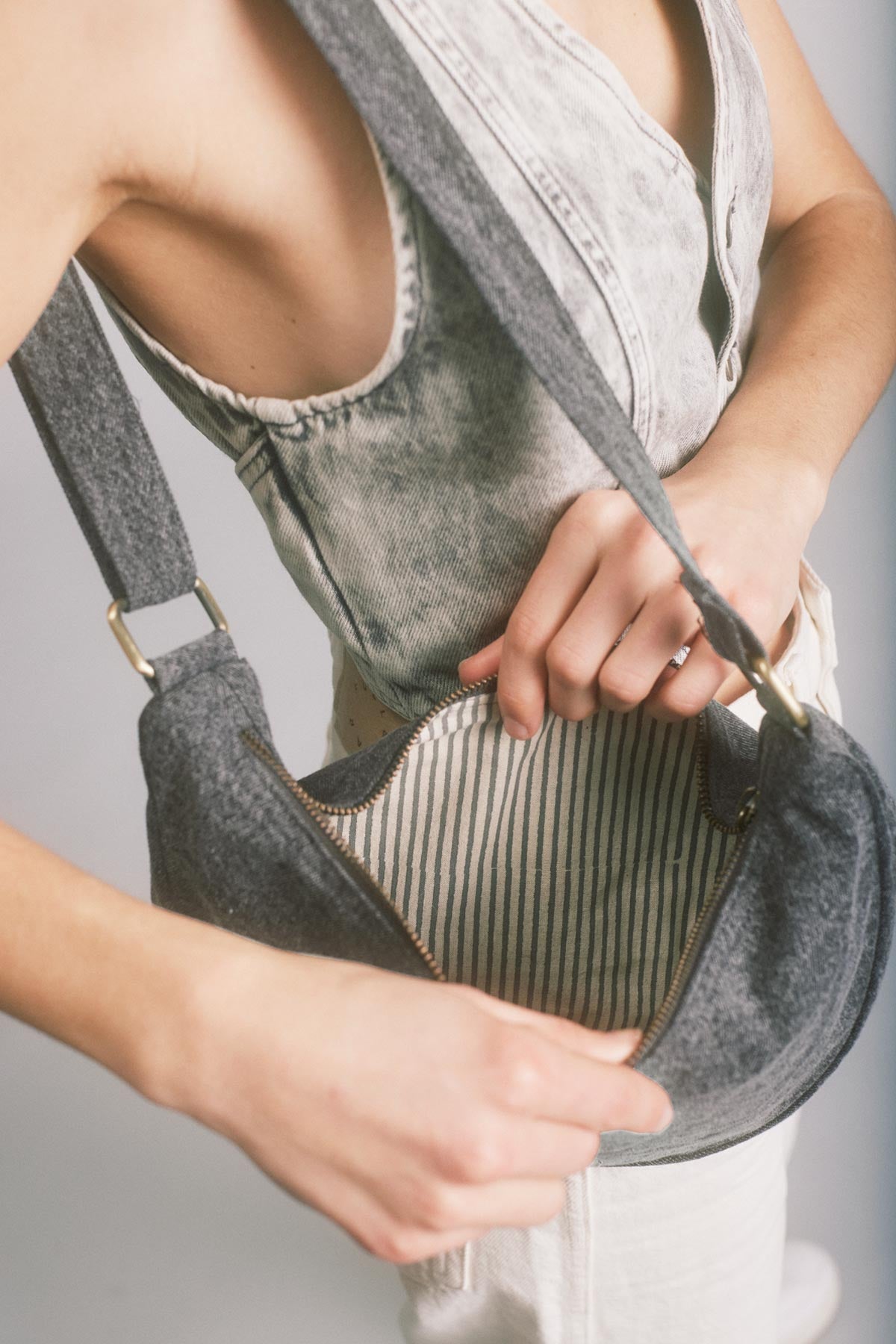 Andrea Denim Gray Belt Bag