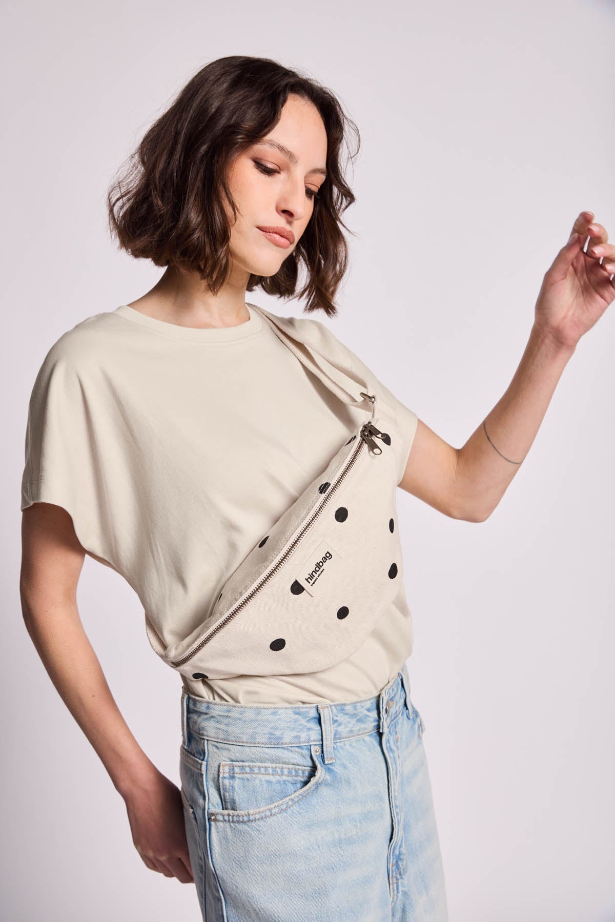 Olivia Ecru Polka Dot Belt Bag