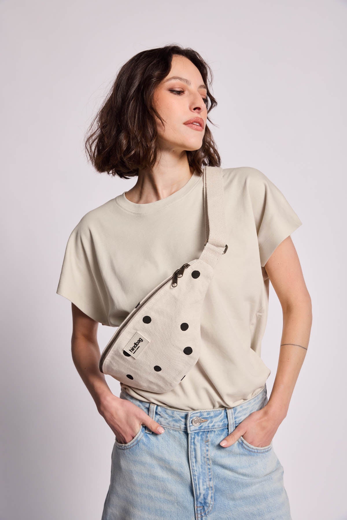 Olivia Ecru Polka Dot Belt Bag
