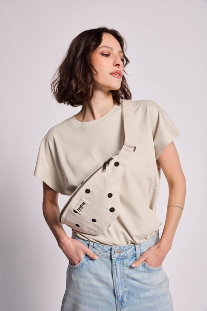 Olivia Ecru Polka Dot Belt Bag