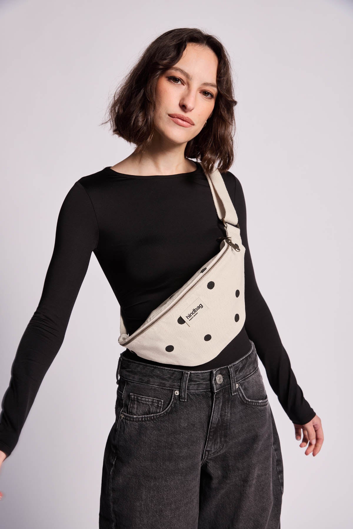 Olivia Ecru Polka Dot Belt Bag