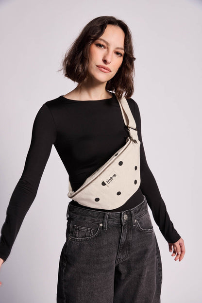 Olivia Ecru Polka Dot Belt Bag