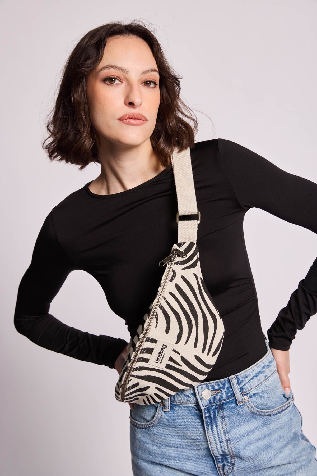 Olivia Ecru Zebra Belt Bag