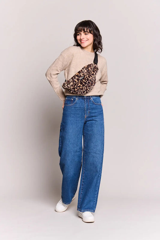 L Sasha Leopard faux fur Fanny Pack