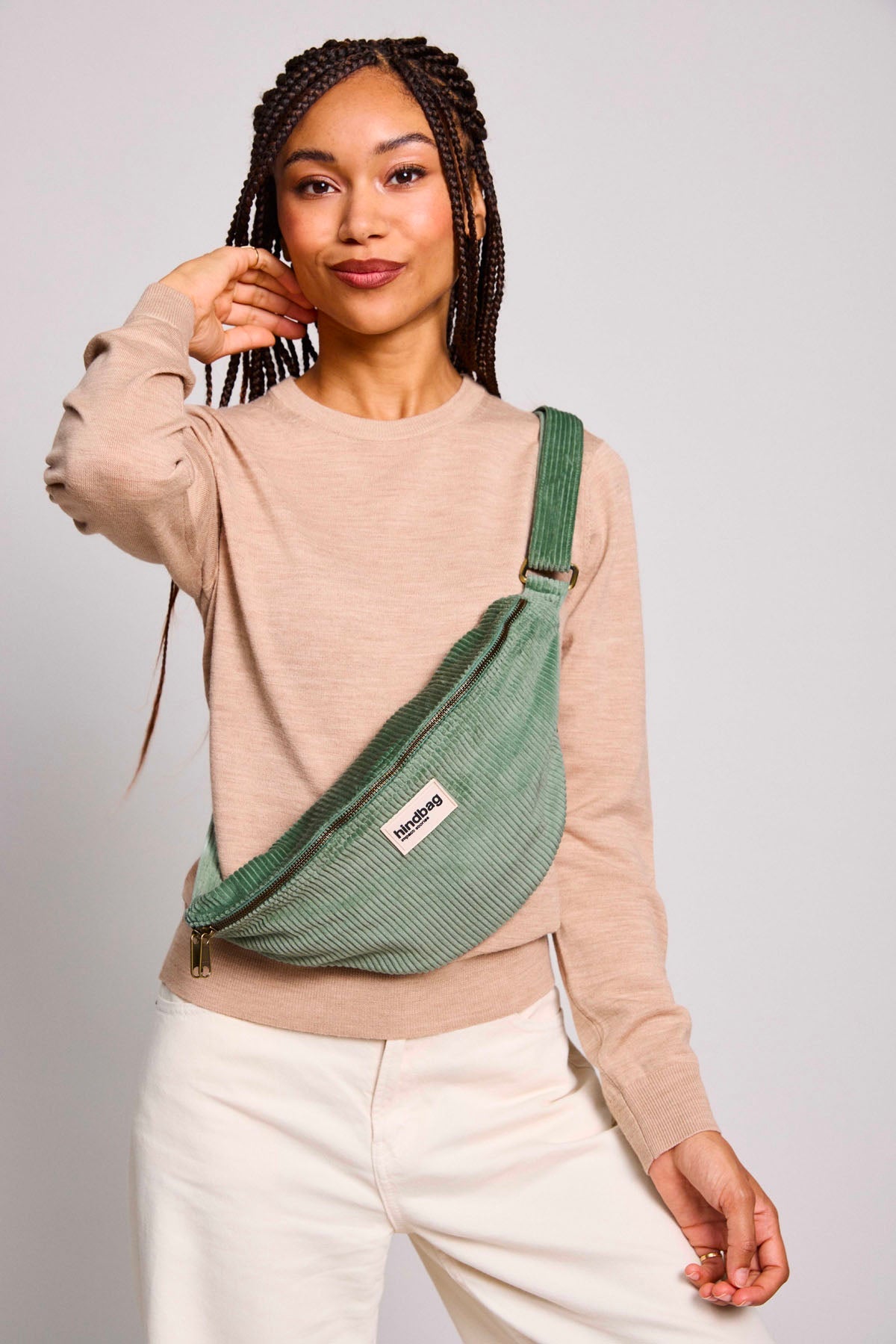 L Sasha fanny pack in mint green corduroy