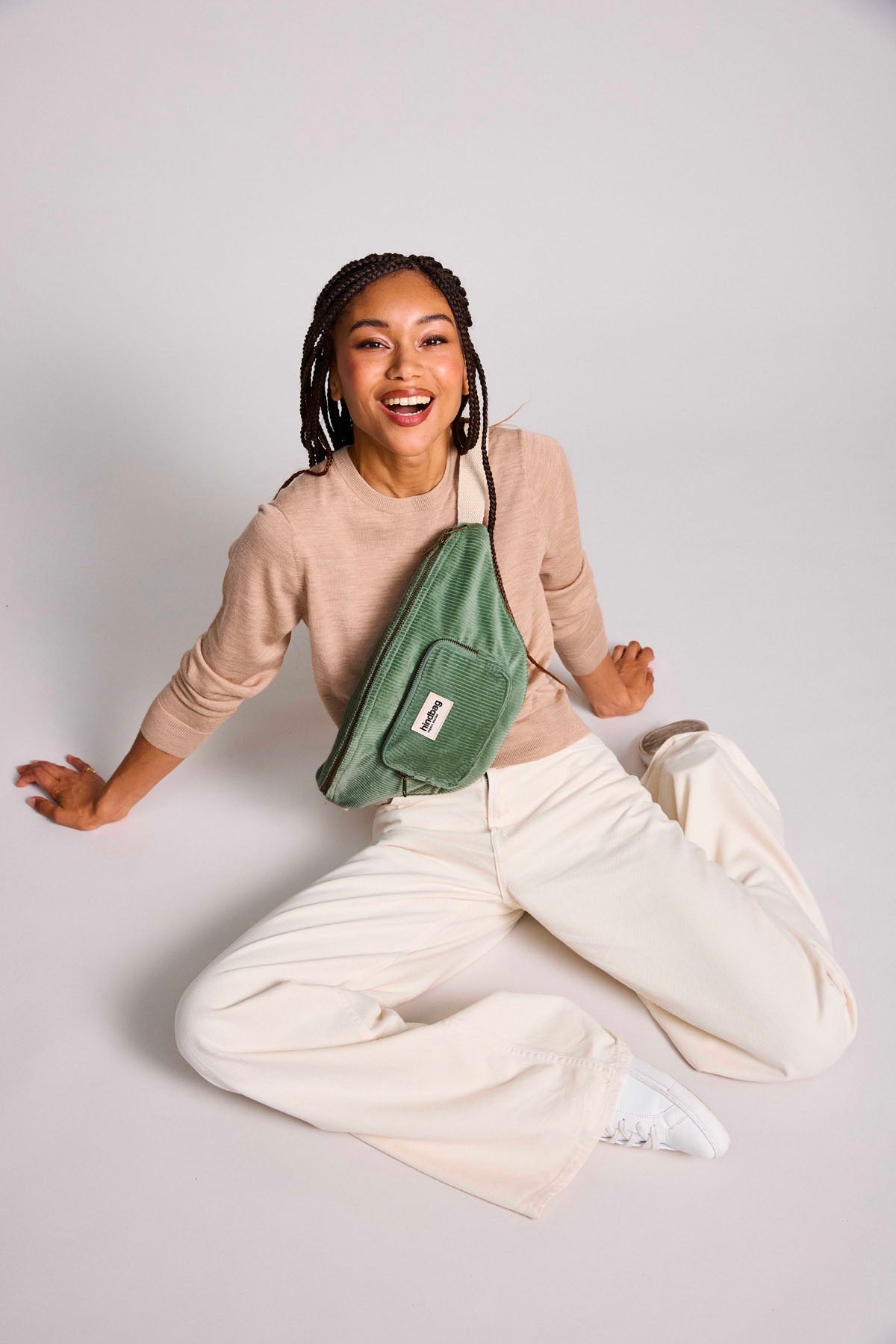 XL Sofia Fanny Pack in mint green corduroy