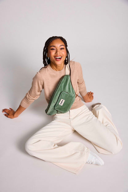 XL Sofia Fanny Pack in mint green corduroy