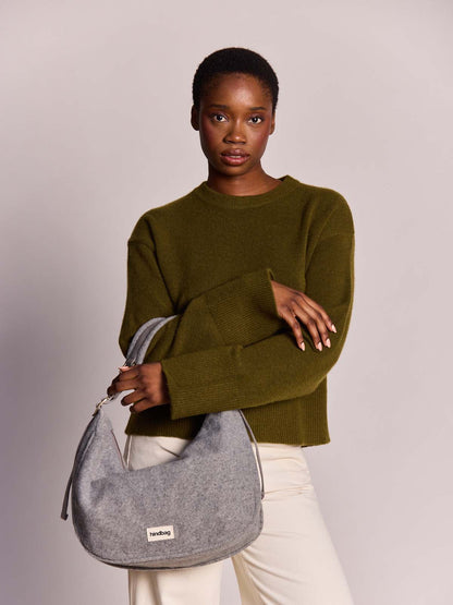 Hobo bag Bianca grey wool effect
