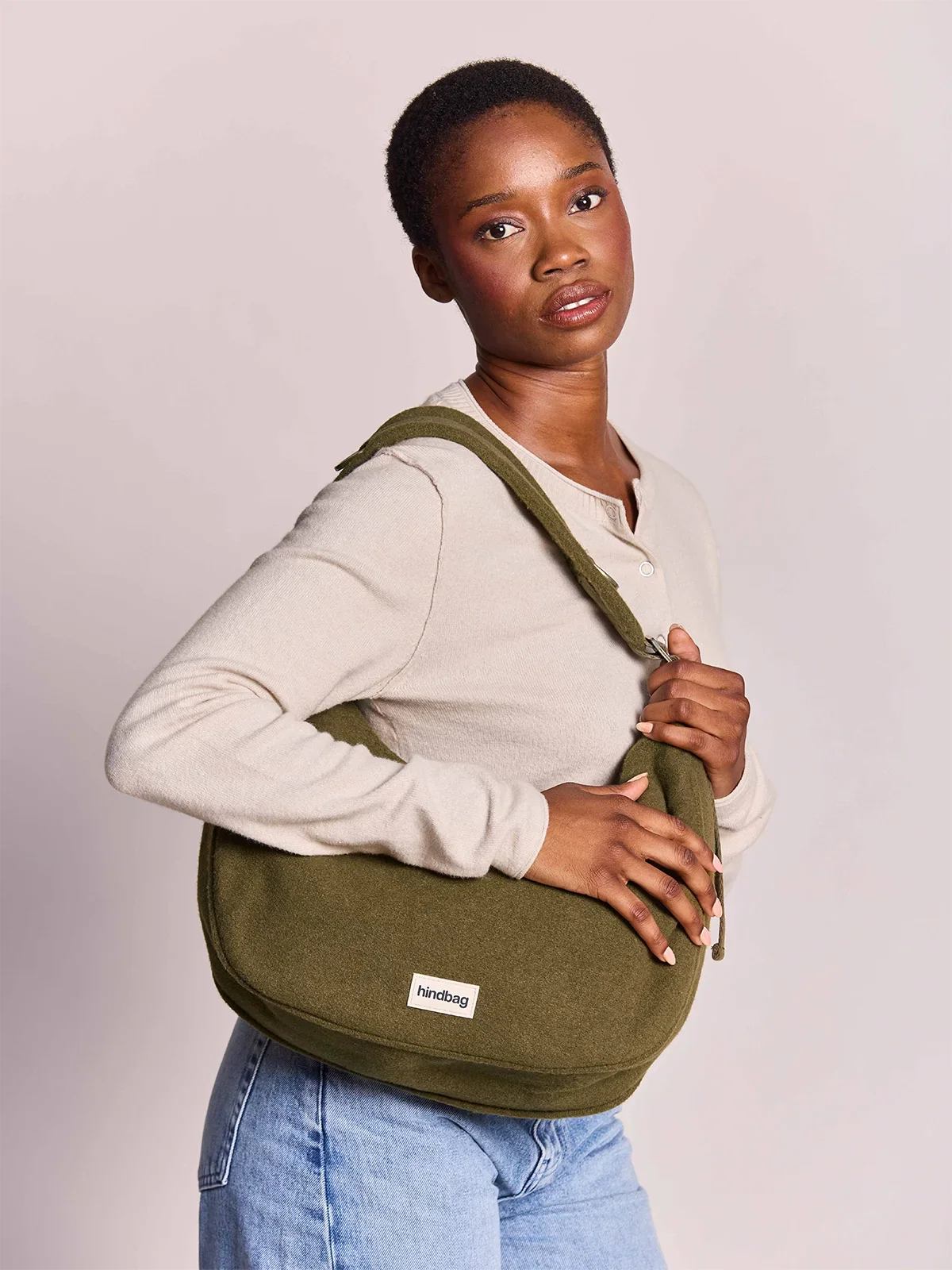 Hobo bag Bianca khaki wool effect