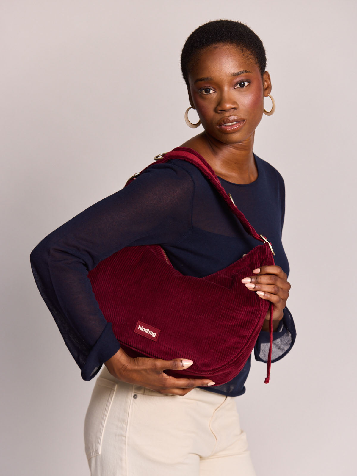 Hobo bag Bianca burgundy corduroy