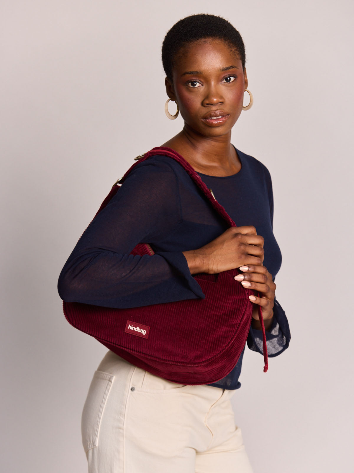 Hobo bag Bianca burgundy corduroy