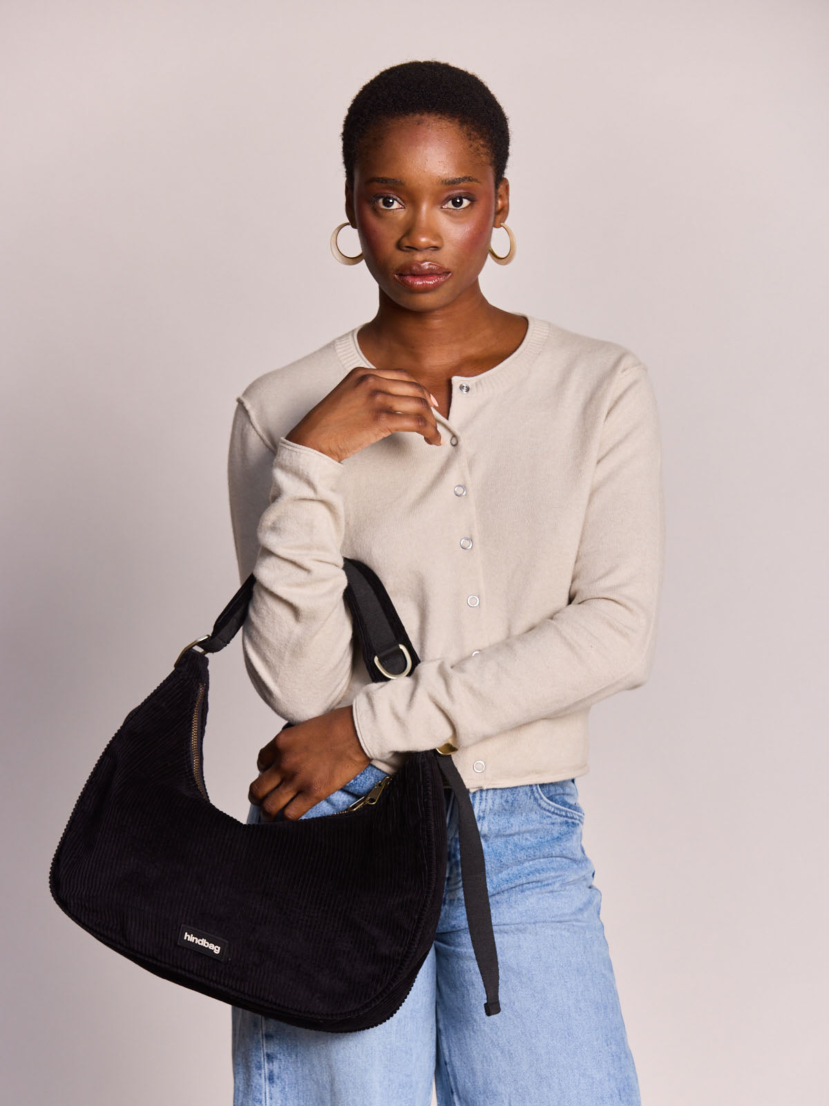 Hobo bag Bianca black corduroy