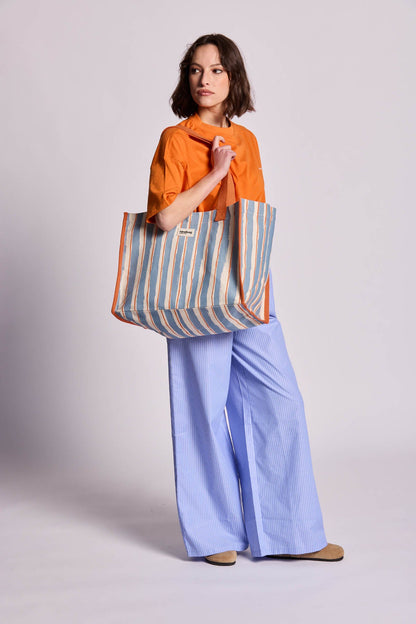 Claude Orange and Blue Stripes Tote bag