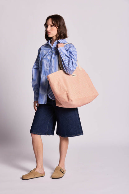 Claude coral woven tote bag