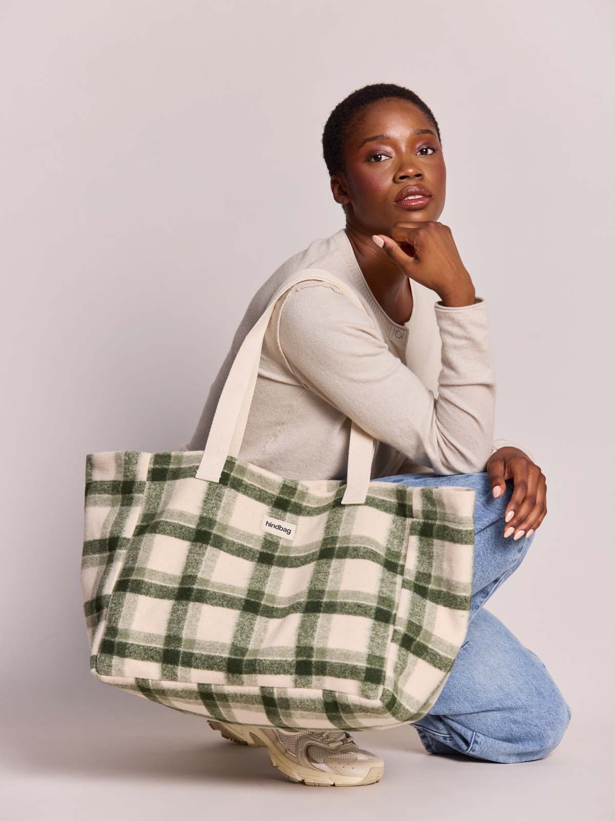 Claude green tartan Stripes Tote bag