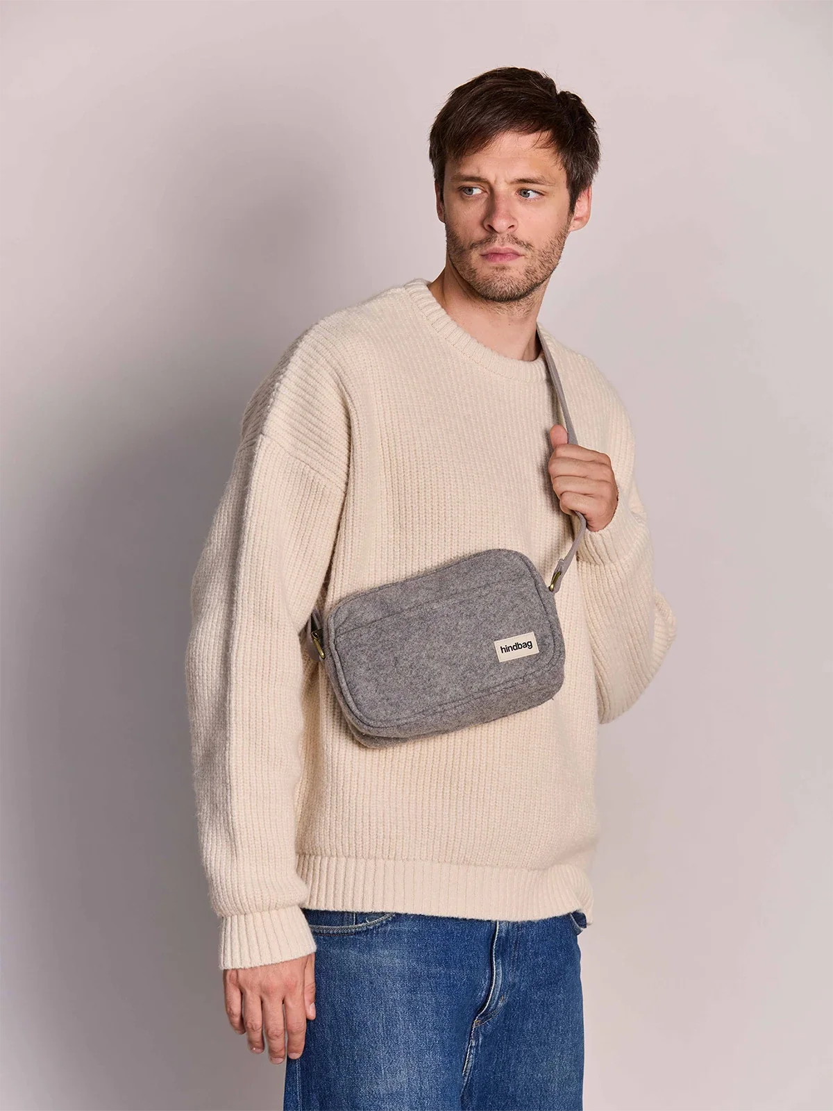 Reporter bag Nino grey wool effect
