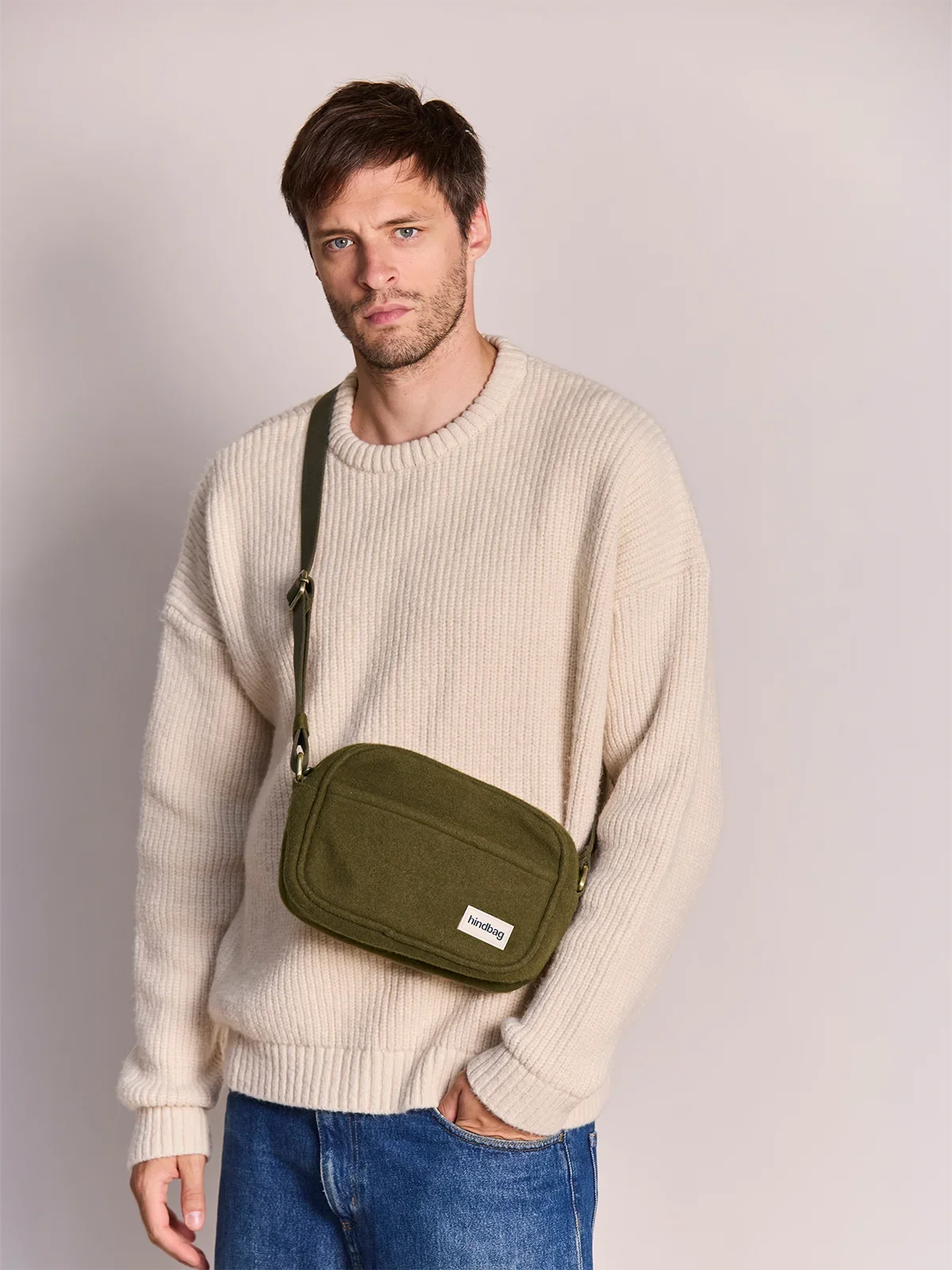 Reporter bag Nino khaki wool effect