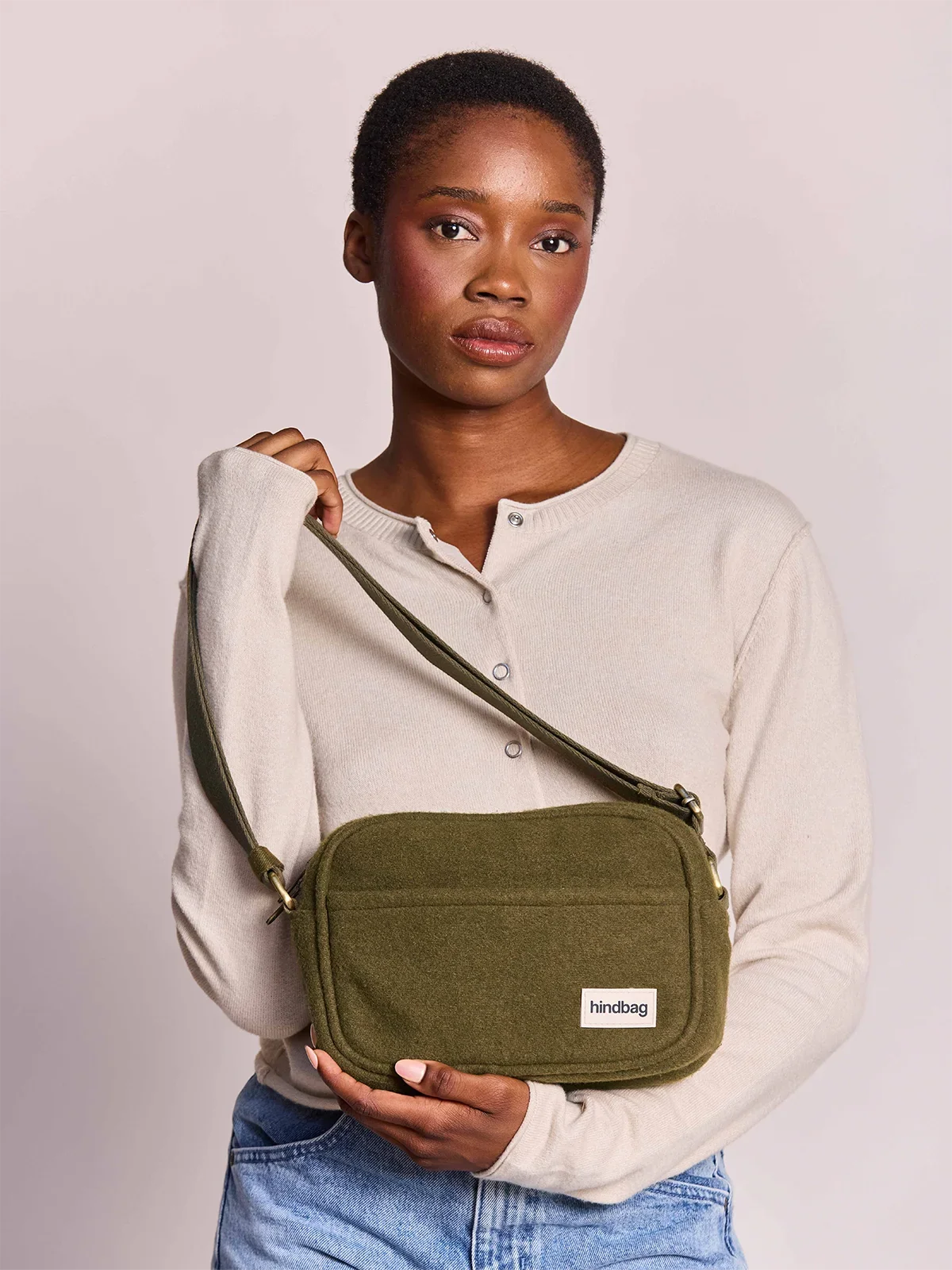 Reporter bag Nino khaki wool effect