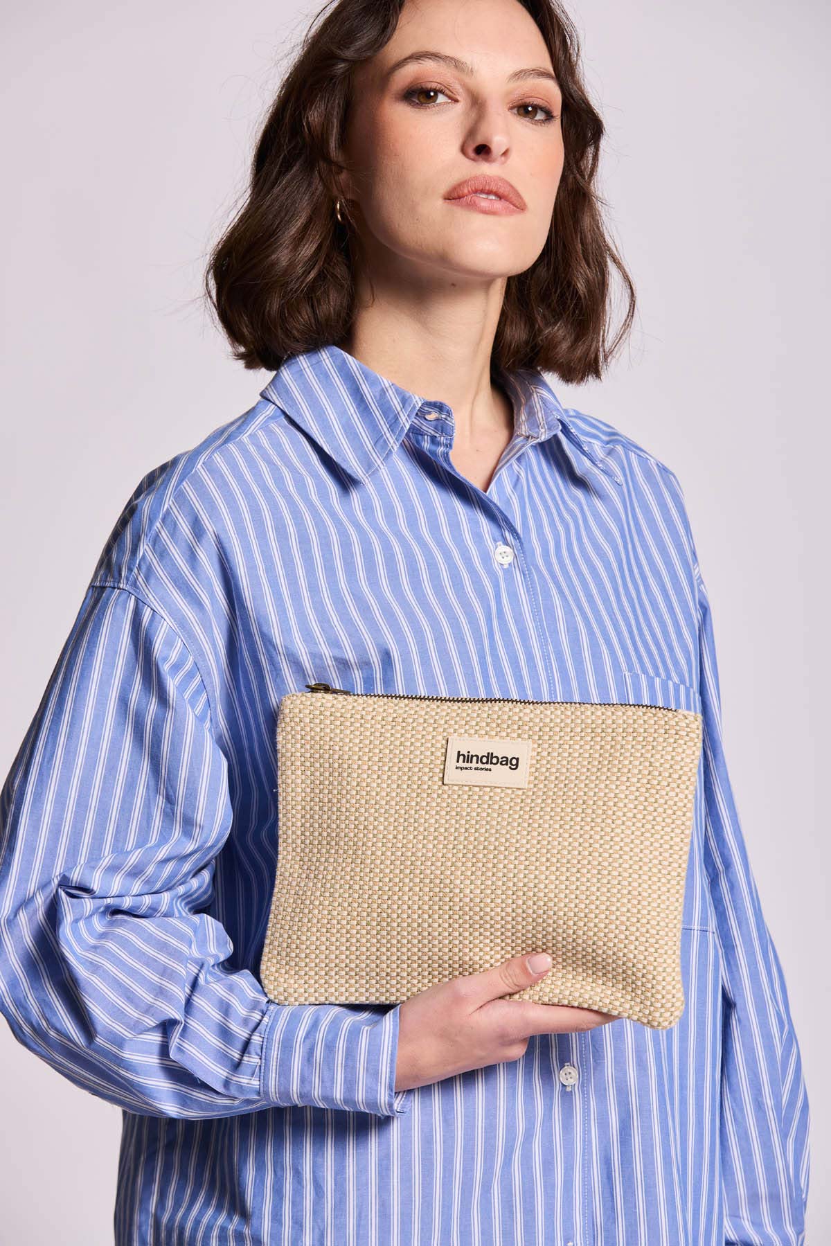 Ema nude woven pouch