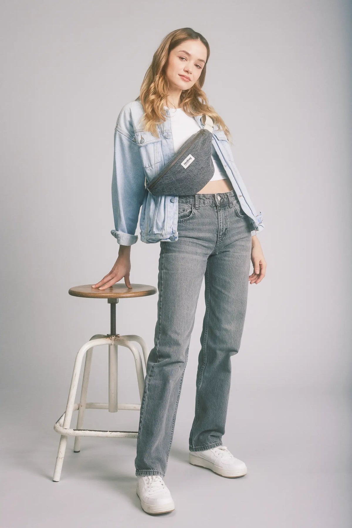 Olivia Denim Gray Belt Bag