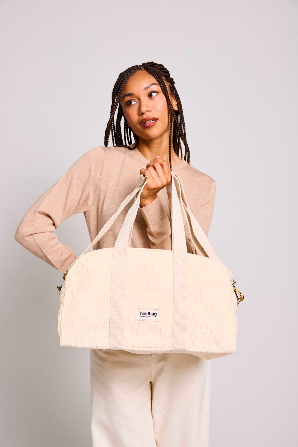 Charlie Bowling Bag in beige corduroy