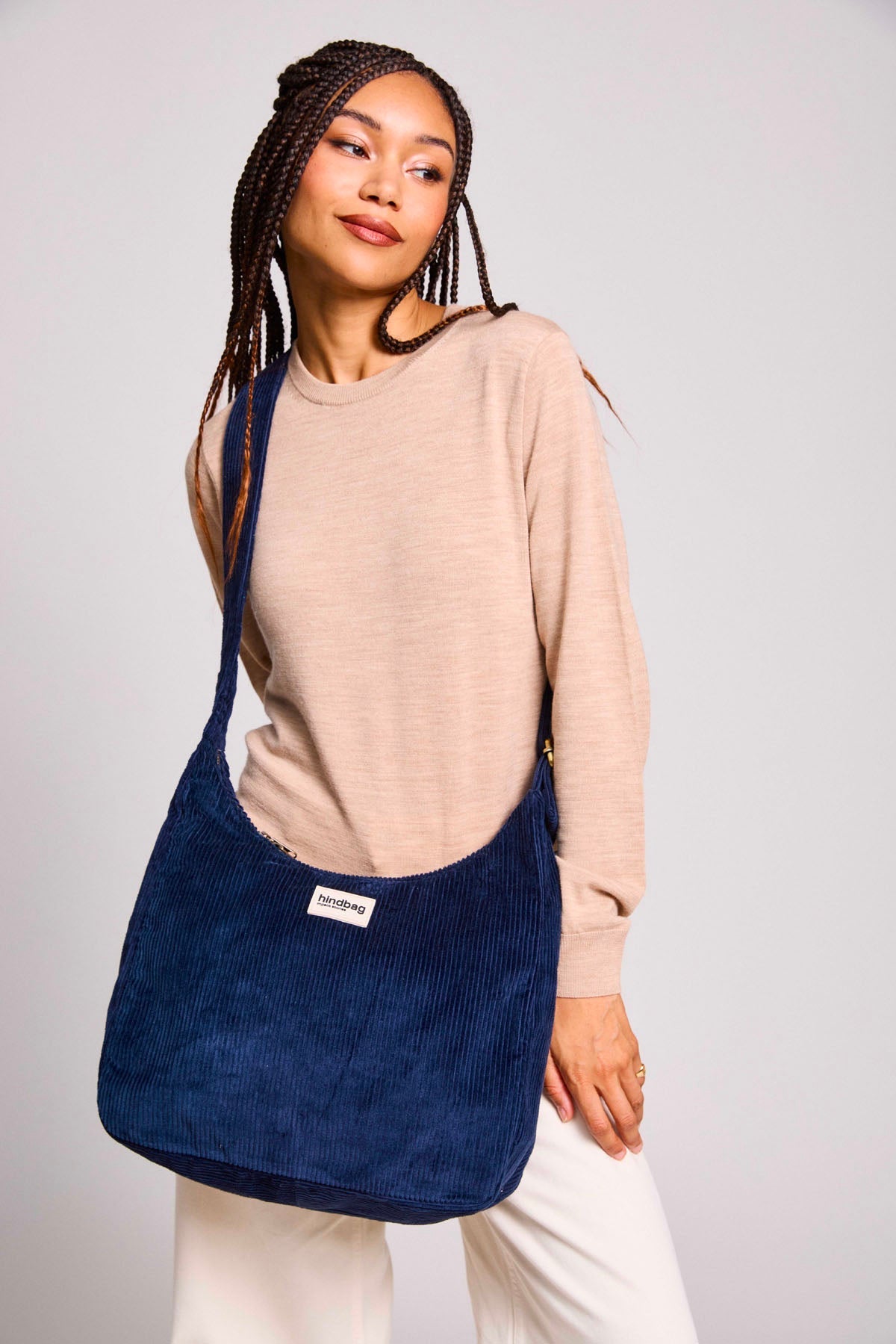 Claire Navy Corduroy Hobo Bag