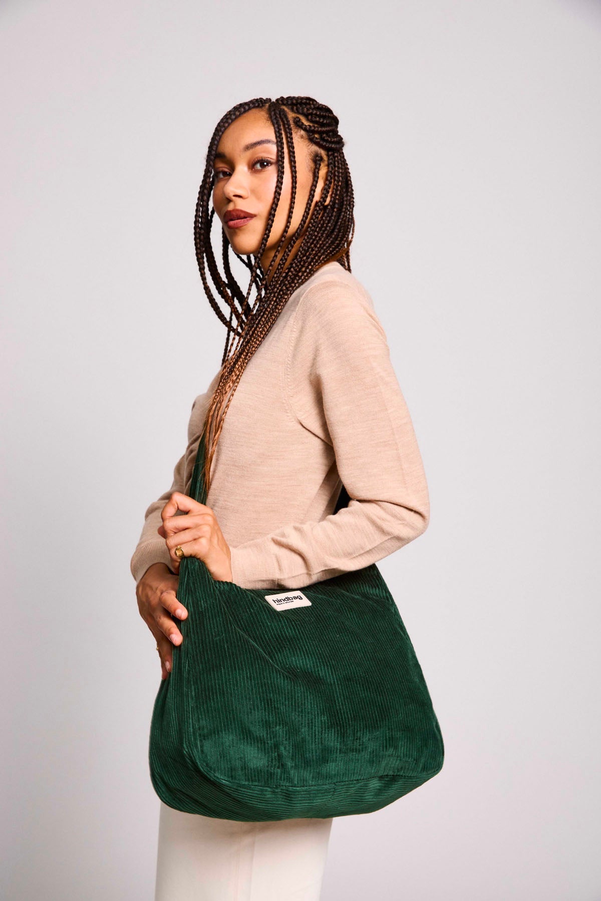 Claire Pine Green Corduroy Hobo Bag