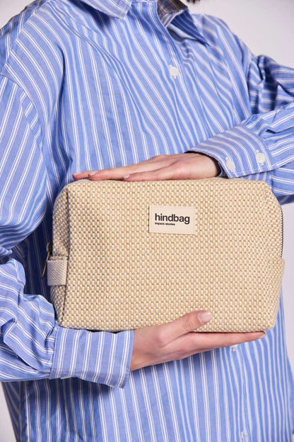 Leon nude woven toiletry bag