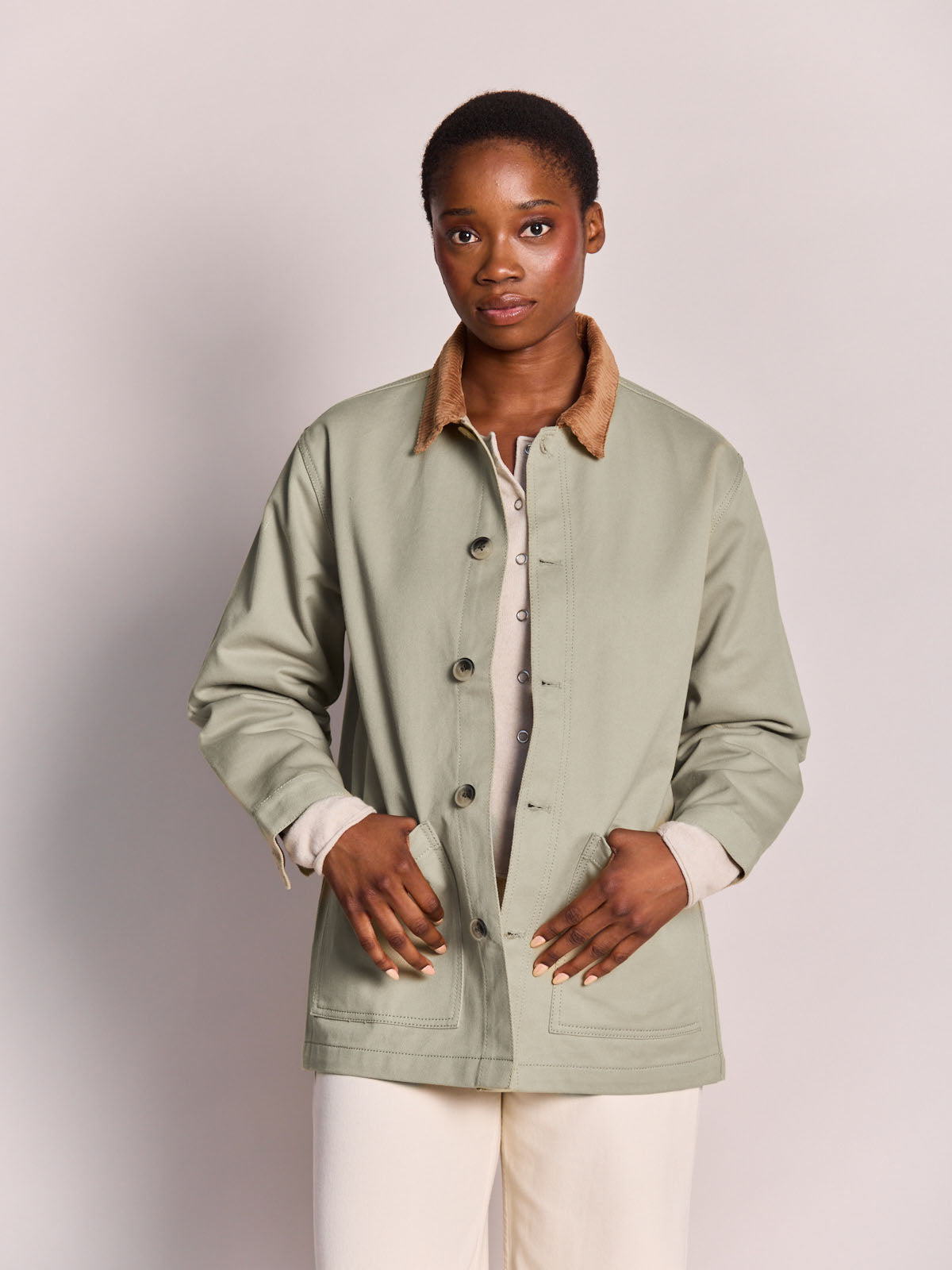Unisex Clay green Marcel jacket with velvet collar