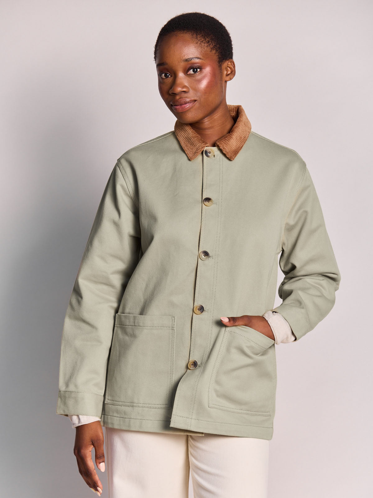 Unisex Clay green Marcel jacket with velvet collar